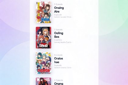 动漫分区界面,连载作品封面纵向排列,标注集数与连载状态